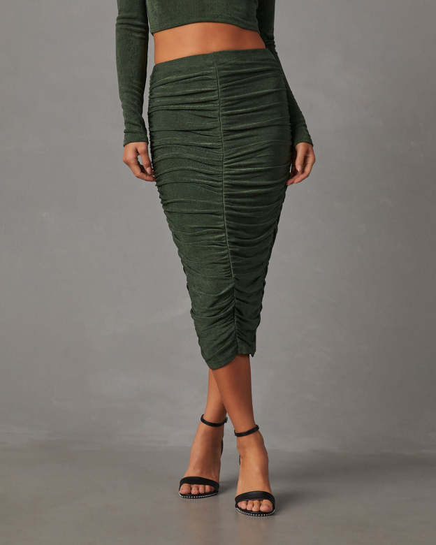 Weekend Vibes Ruched Slinky Midi Skirt-Matylis
