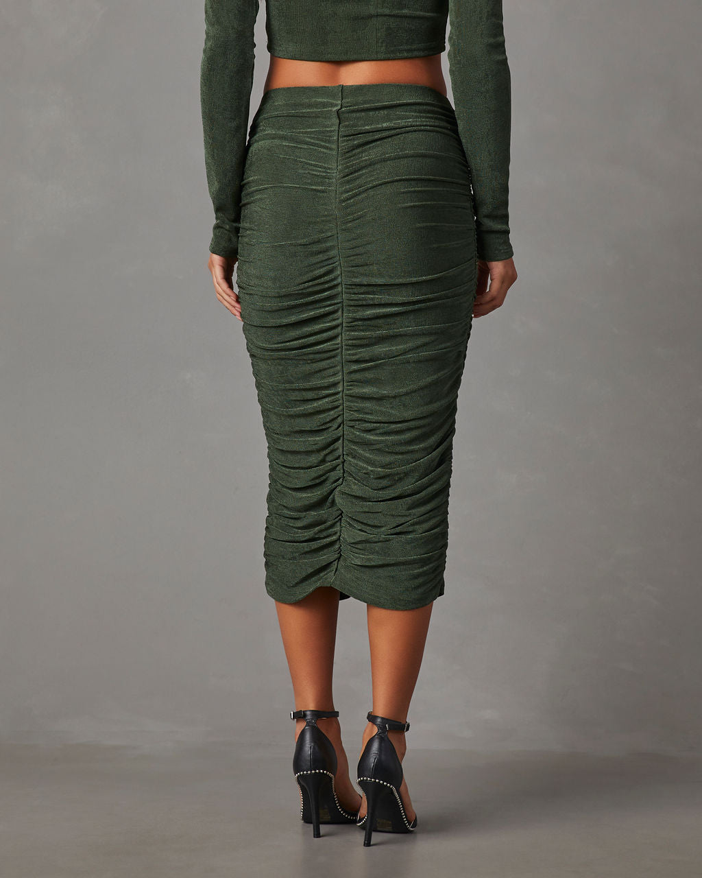 Weekend Vibes Ruched Slinky Midi Skirt-Matylis