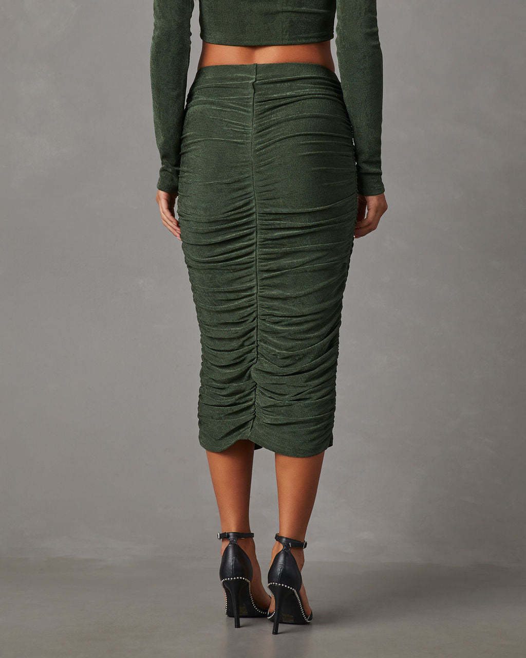 Weekend Vibes Ruched Slinky Midi Skirt-Matylis