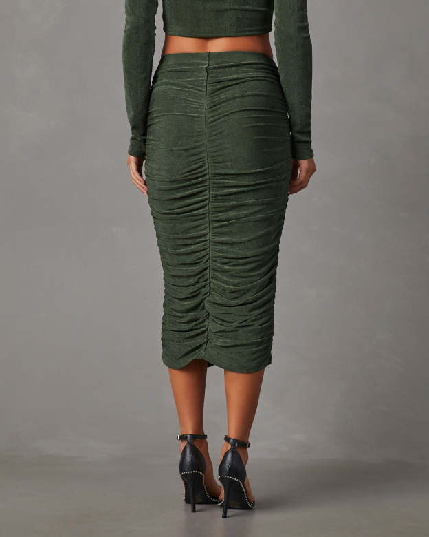 Weekend Vibes Ruched Slinky Midi Skirt-Matylis