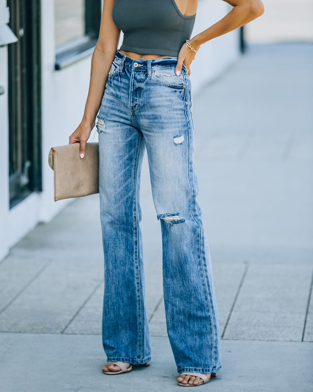 Warren High Rise Distressed 90'S Flare Denim-Matylis
