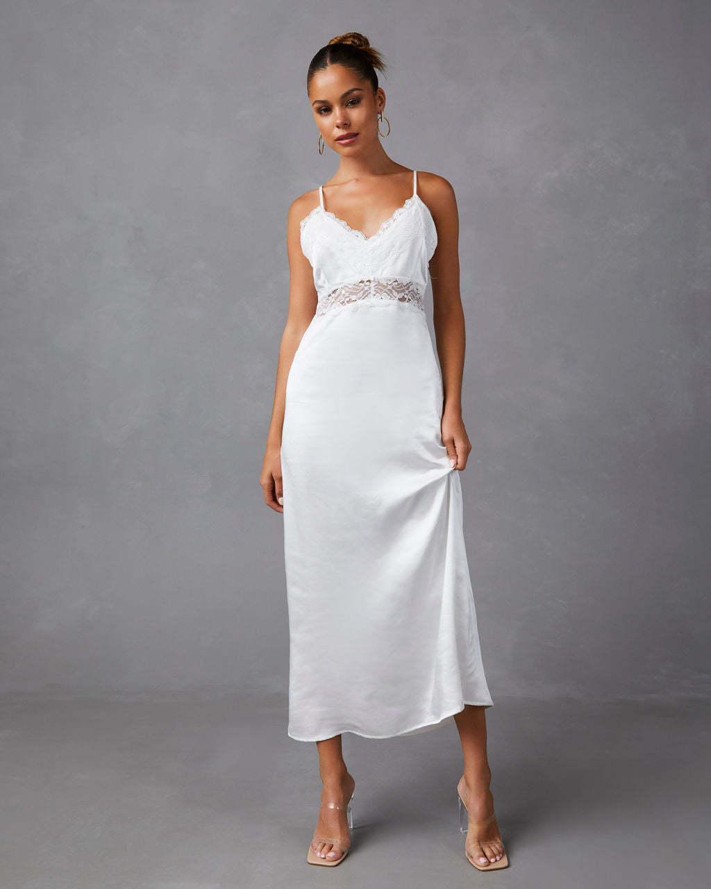 Therese Satin Lace Midi Dress-Matylis