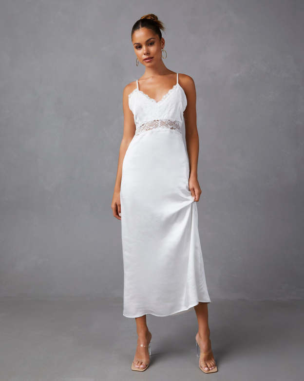Therese Satin Lace Midi Dress-Matylis