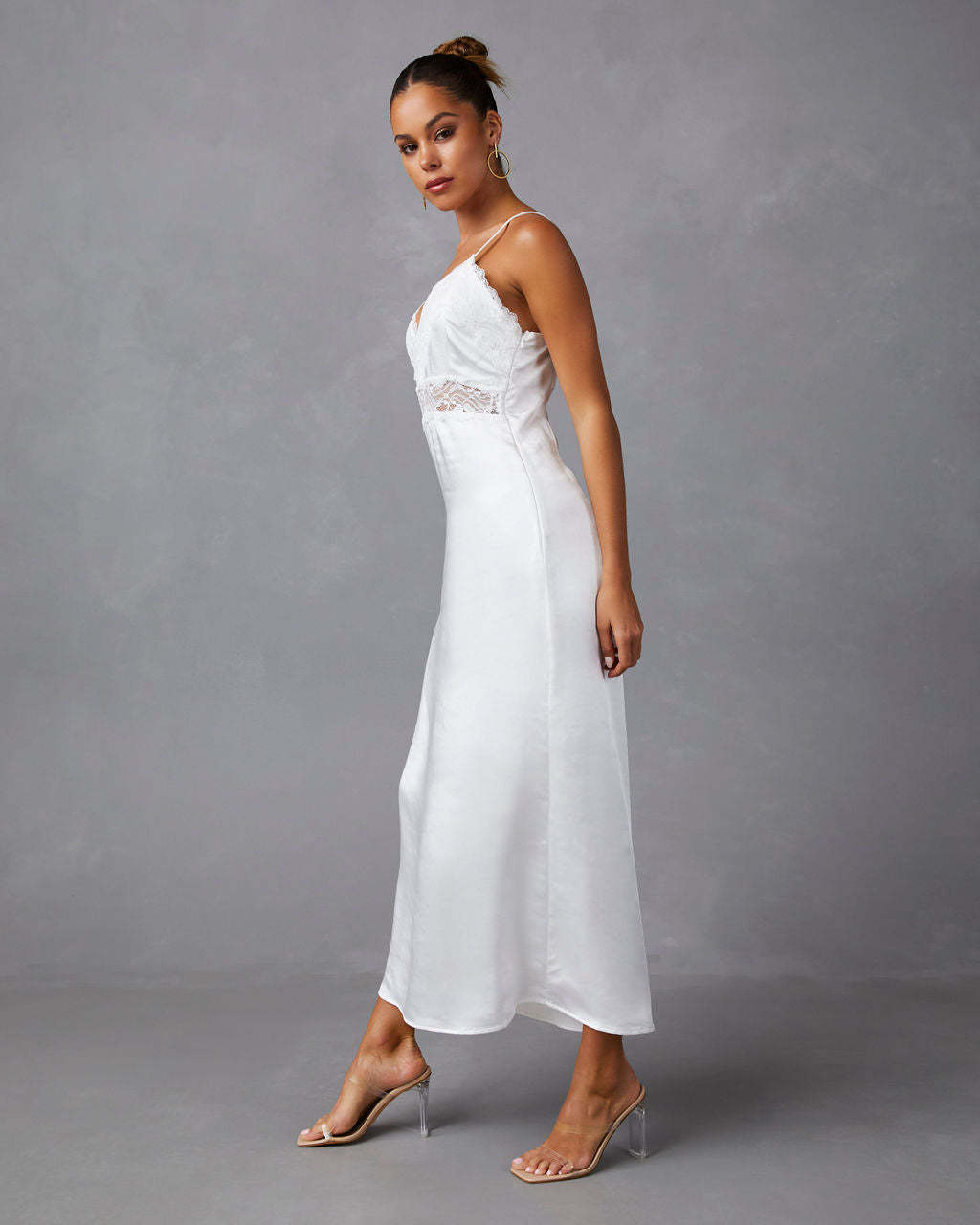 Therese Satin Lace Midi Dress-Matylis