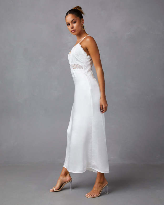 Therese Satin Lace Midi Dress-Matylis