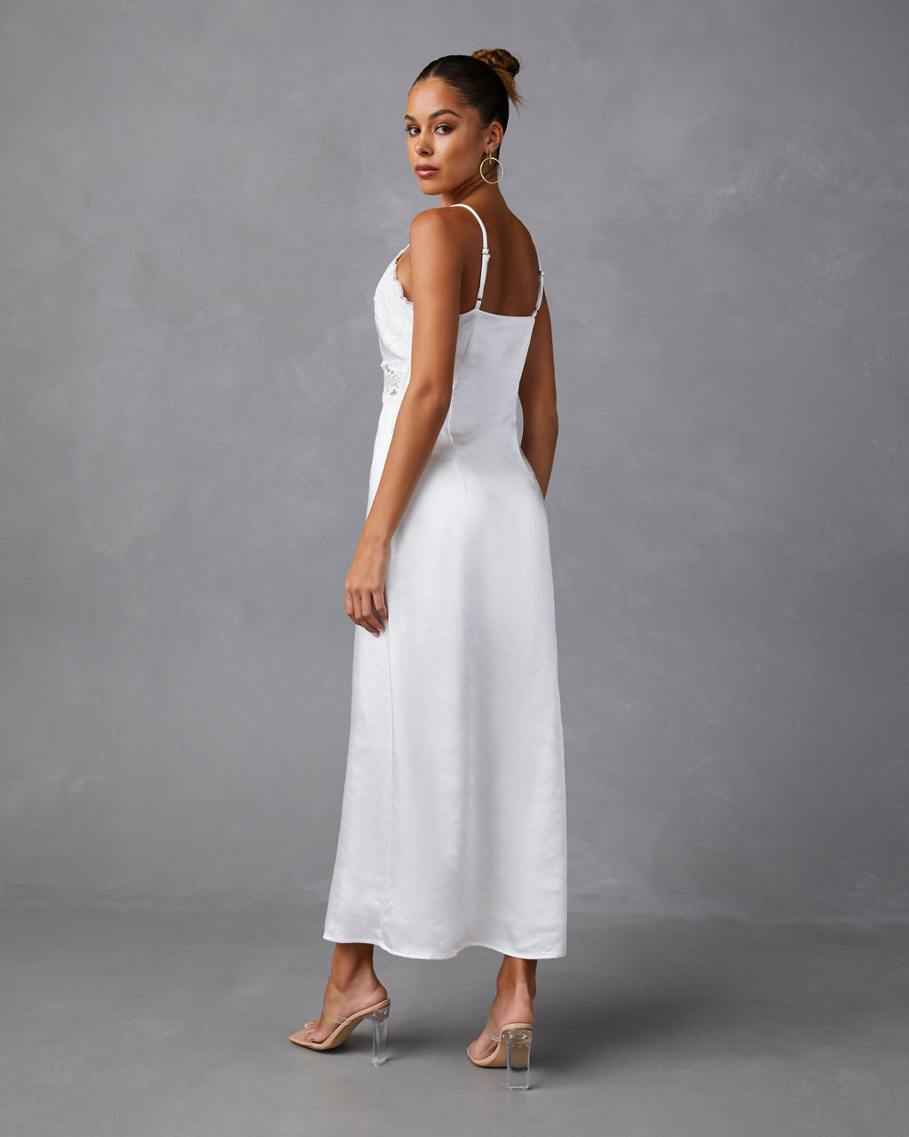 Therese Satin Lace Midi Dress-Matylis