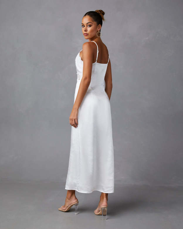 Therese Satin Lace Midi Dress-Matylis