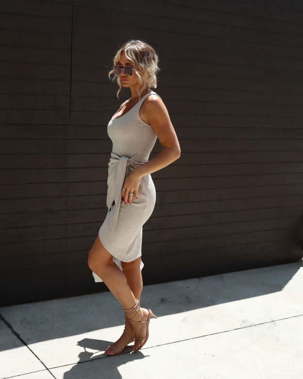 Wilmer Ribbed Front Tie Mini Dress-Matylis