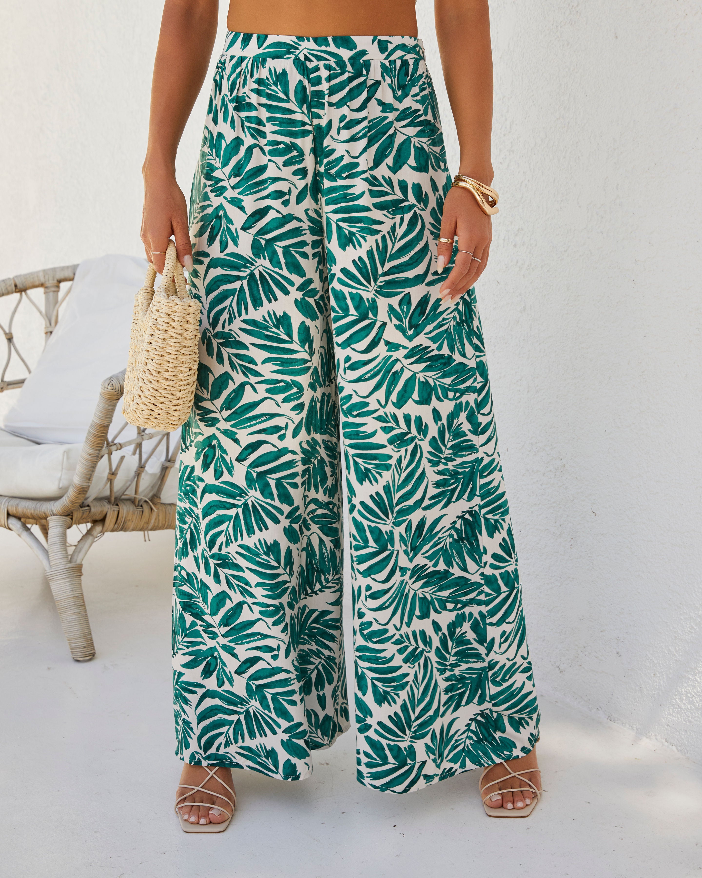 Wailea Palm Print Wide Leg Pant-Matylis