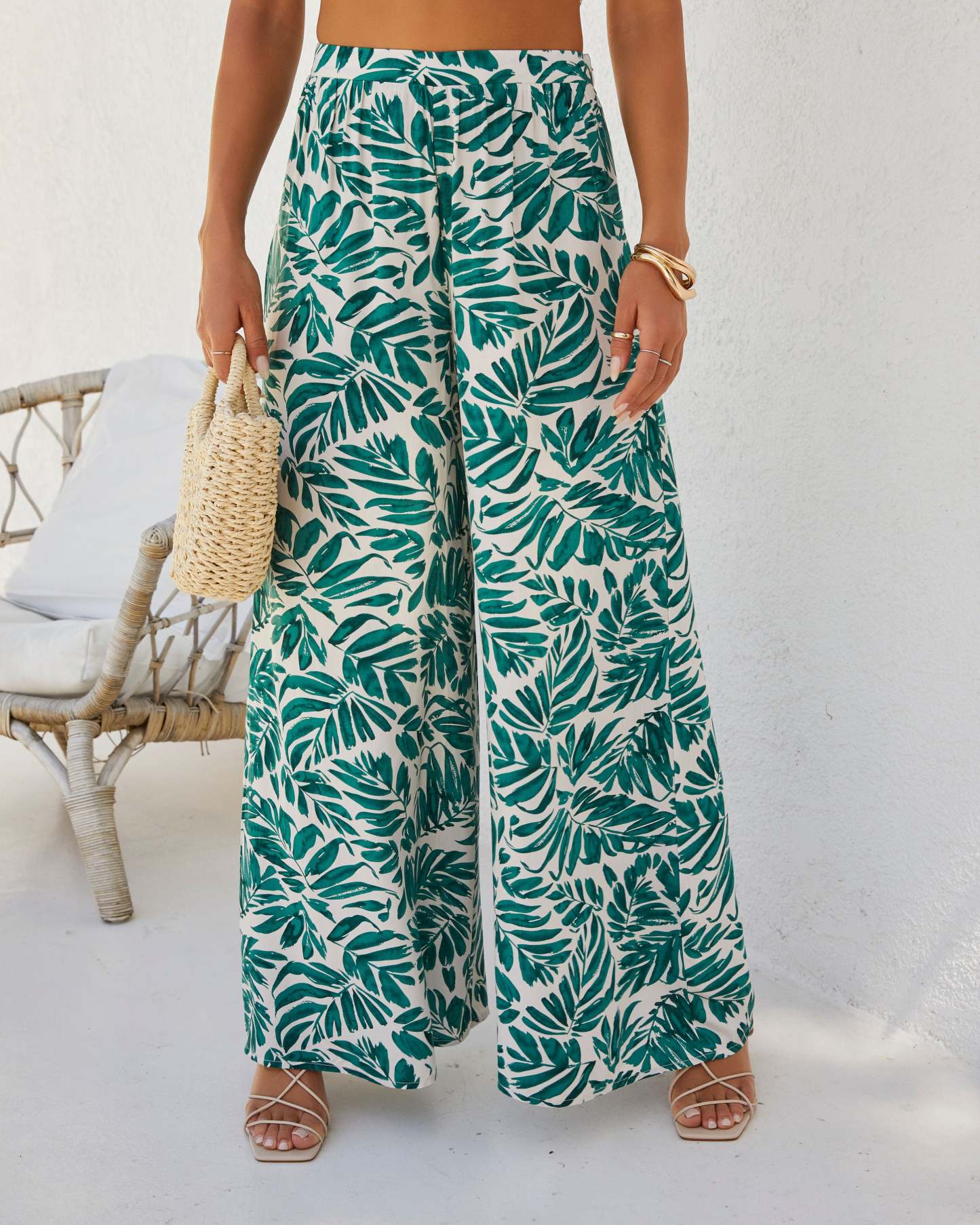 Wailea Palm Print Wide Leg Pant-Matylis