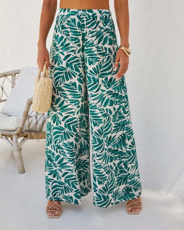 Wailea Palm Print Wide Leg Pant-Matylis