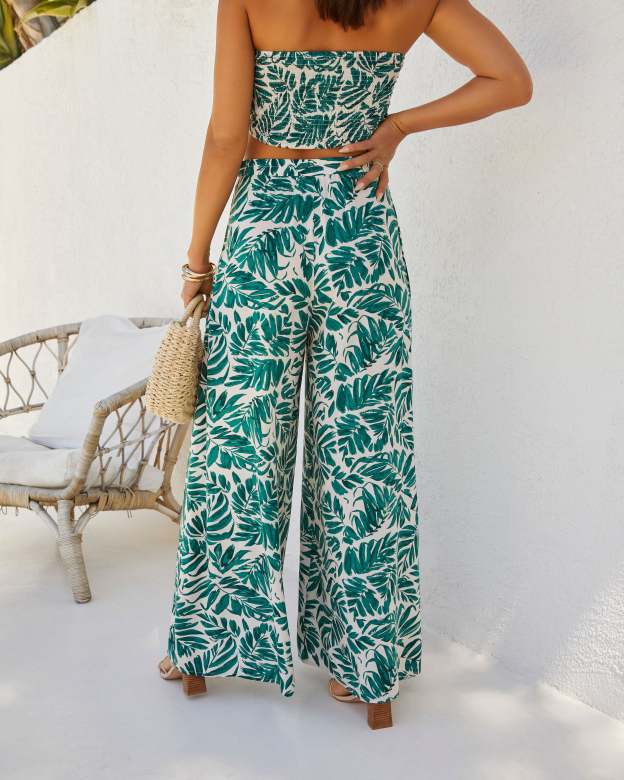Wailea Palm Print Wide Leg Pant-Matylis