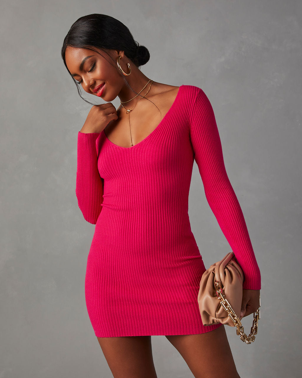 Vickie Bodycon Mini Sweater Dress-Matylis