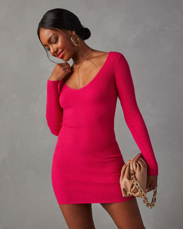 Vickie Bodycon Mini Sweater Dress-Matylis