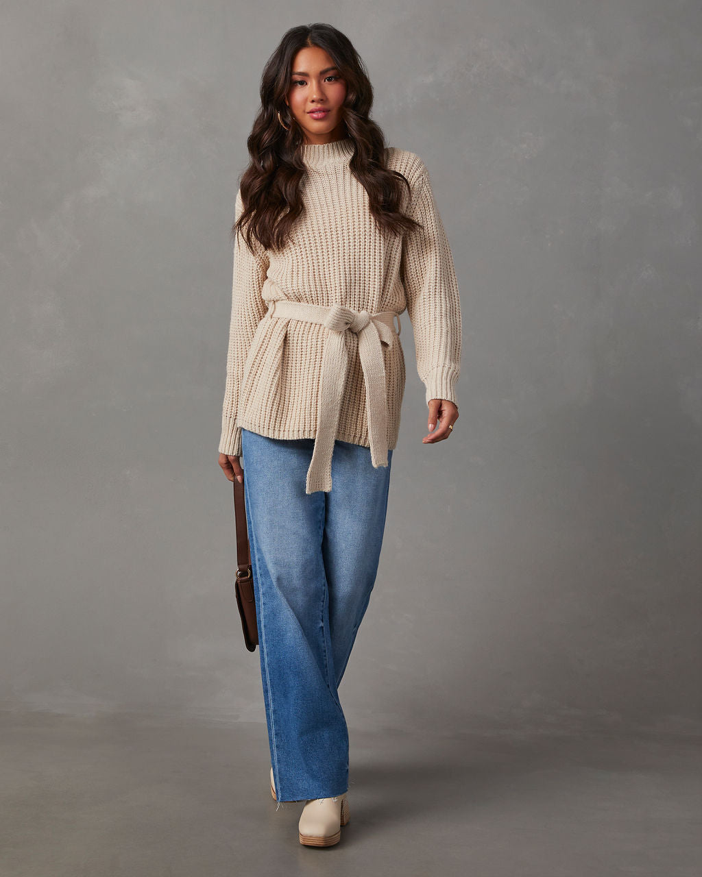 Wixson Belted Mock Neck Sweater-Matylis