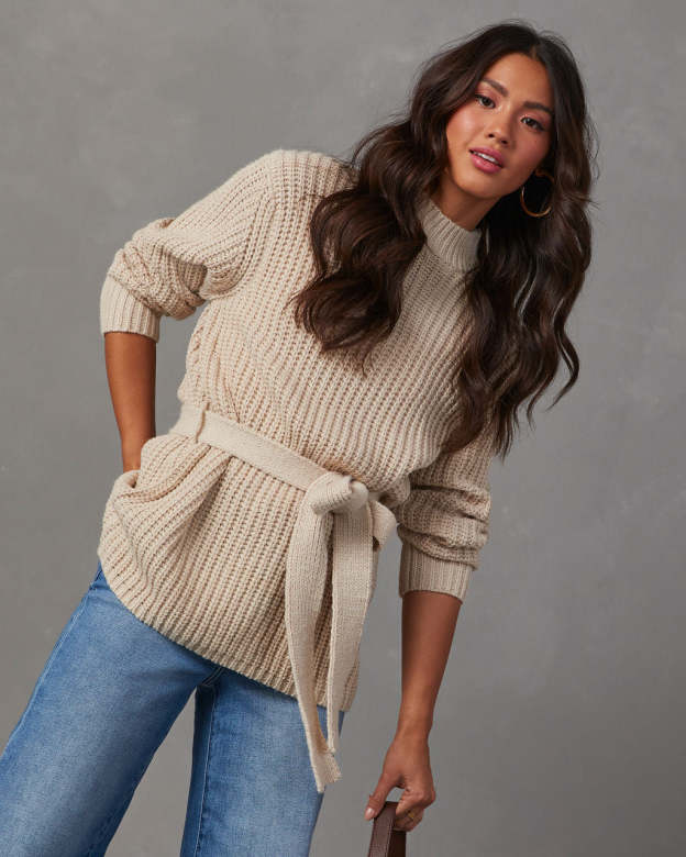 Wixson Belted Mock Neck Sweater-Matylis