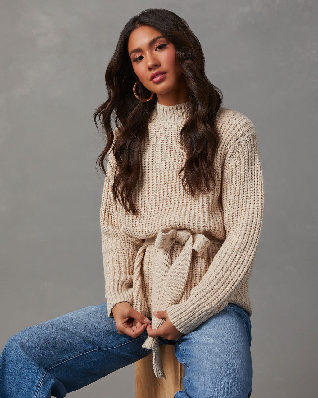 Wixson Belted Mock Neck Sweater-Matylis