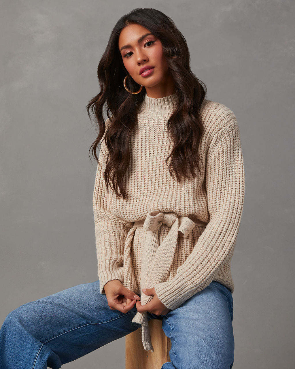 Wixson Belted Mock Neck Sweater-Matylis
