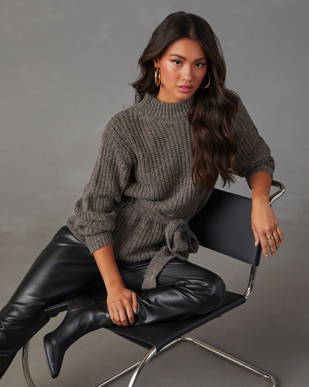 Wixson Belted Mock Neck Sweater-Matylis