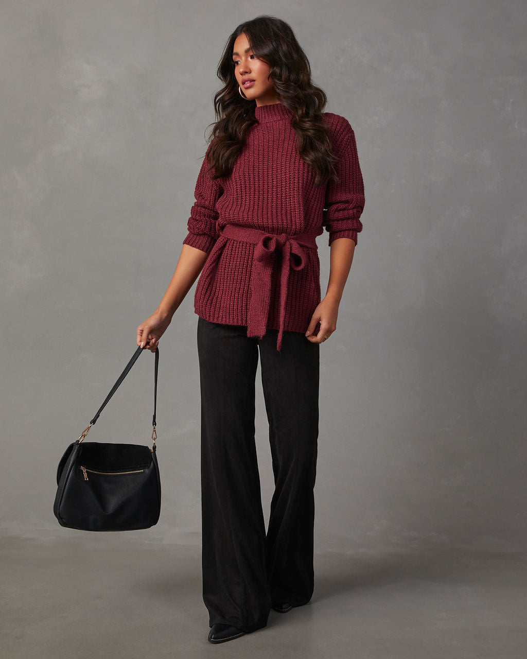 Wixson Belted Mock Neck Sweater-Matylis