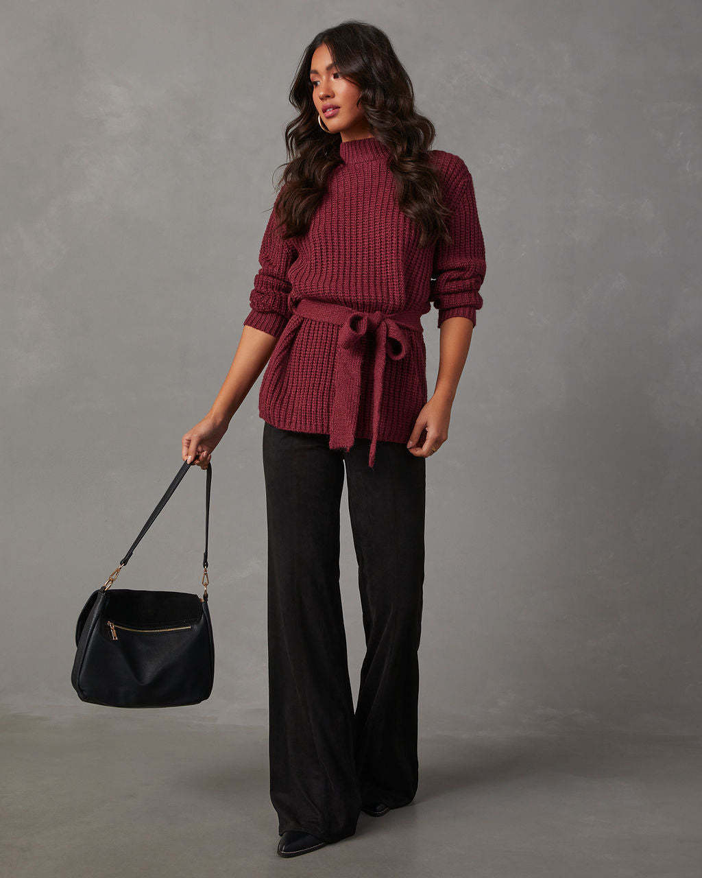 Wixson Belted Mock Neck Sweater-Matylis