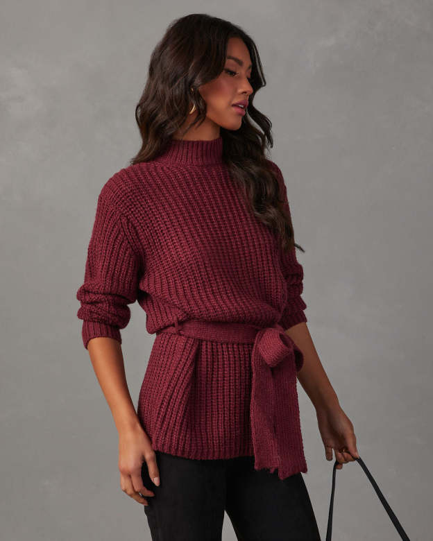 Wixson Belted Mock Neck Sweater-Matylis