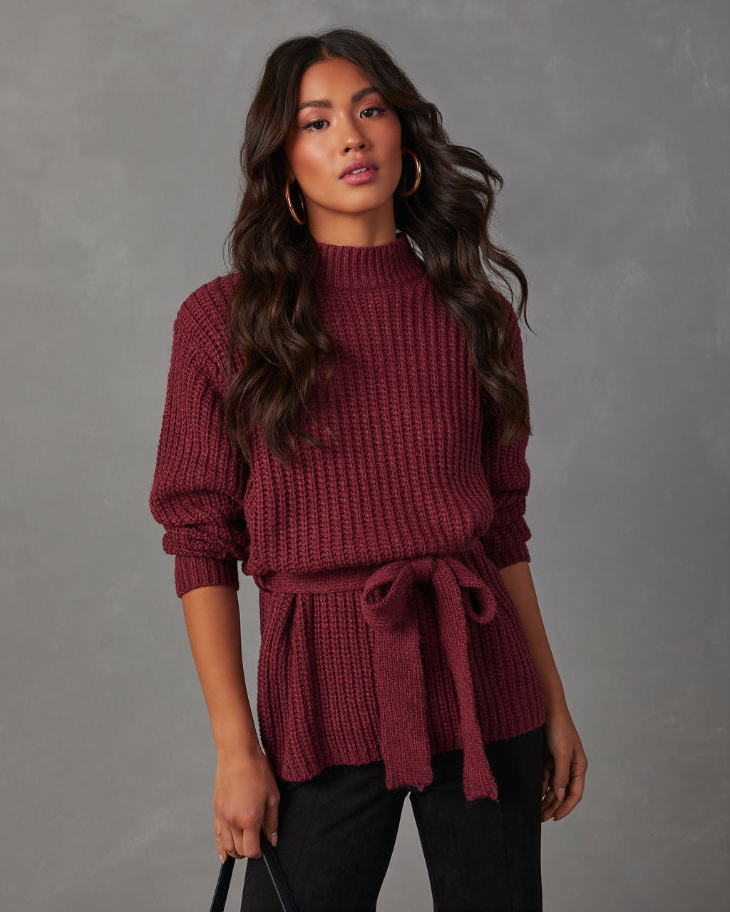 Wixson Belted Mock Neck Sweater-Matylis