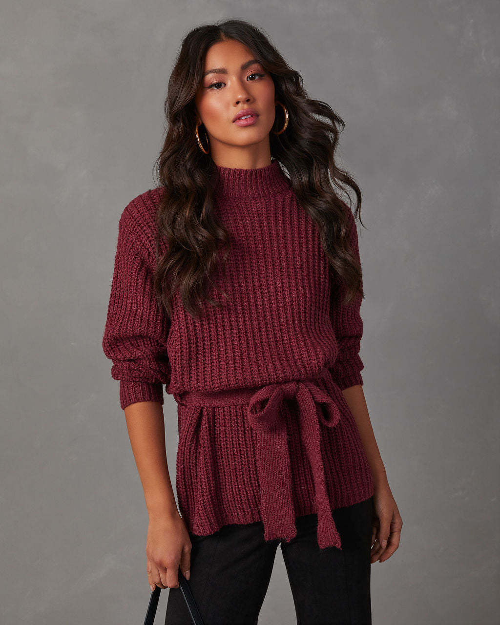 Wixson Belted Mock Neck Sweater-Matylis