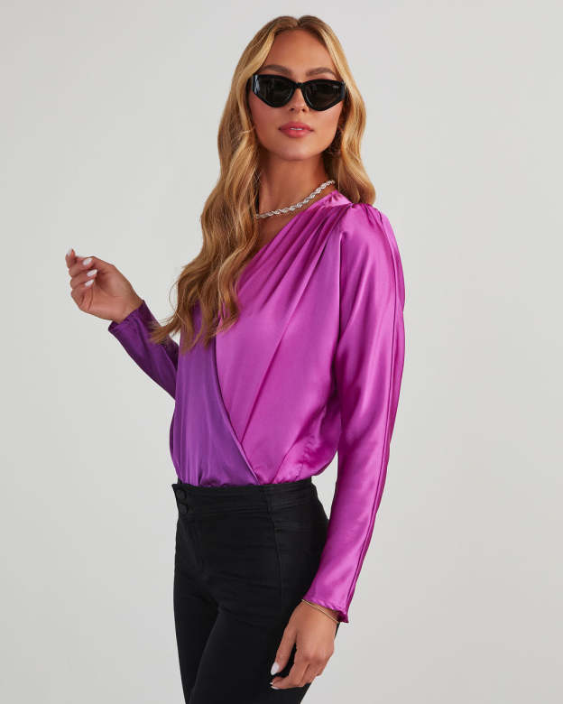 Two Sides Satin Drape Bodysuit-Matylis