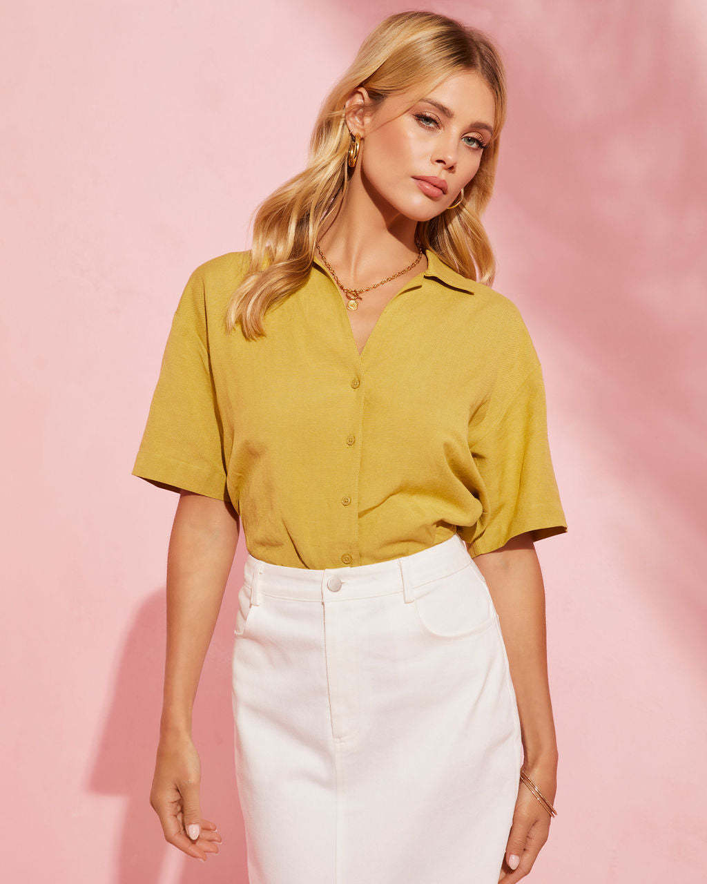 Tofino Short Sleeve Button Up Top-Matylis