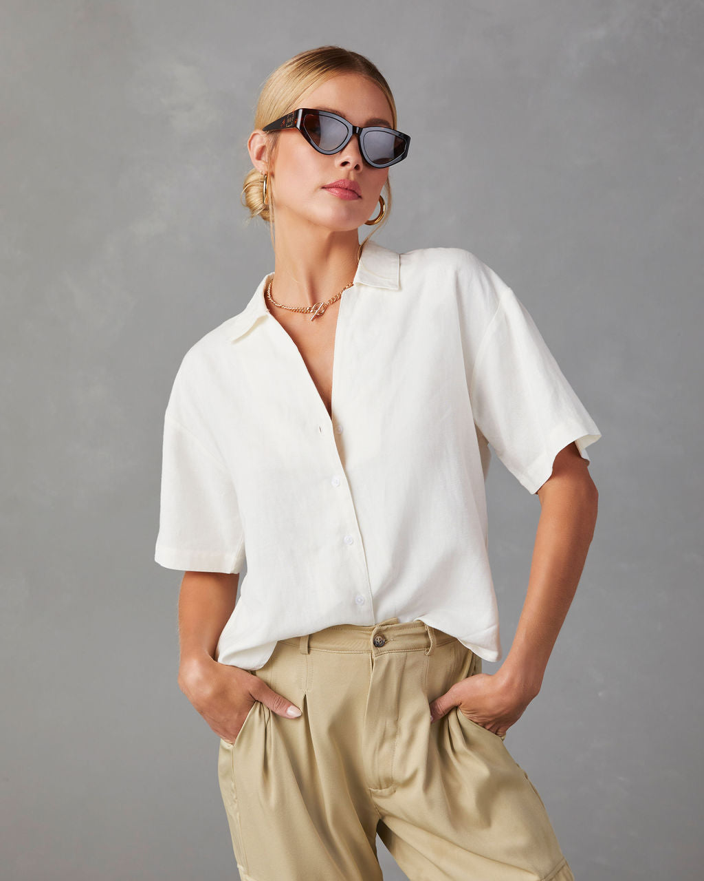 Tofino Short Sleeve Button Up Top-Matylis