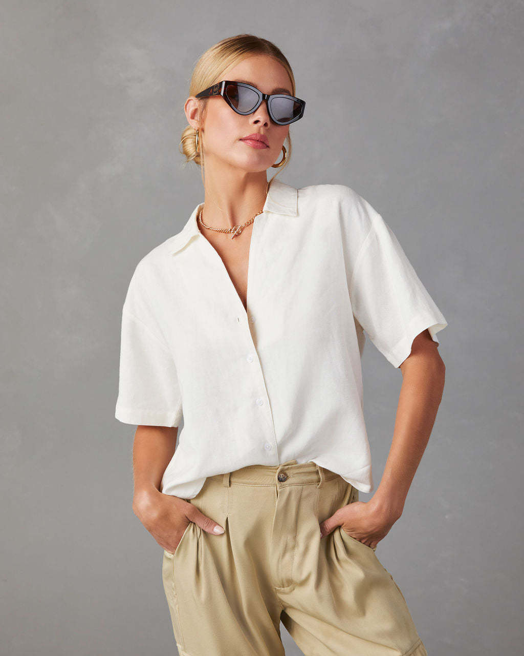 Tofino Short Sleeve Button Up Top-Matylis