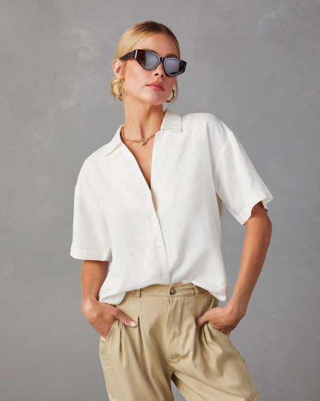 Tofino Short Sleeve Button Up Top-Matylis