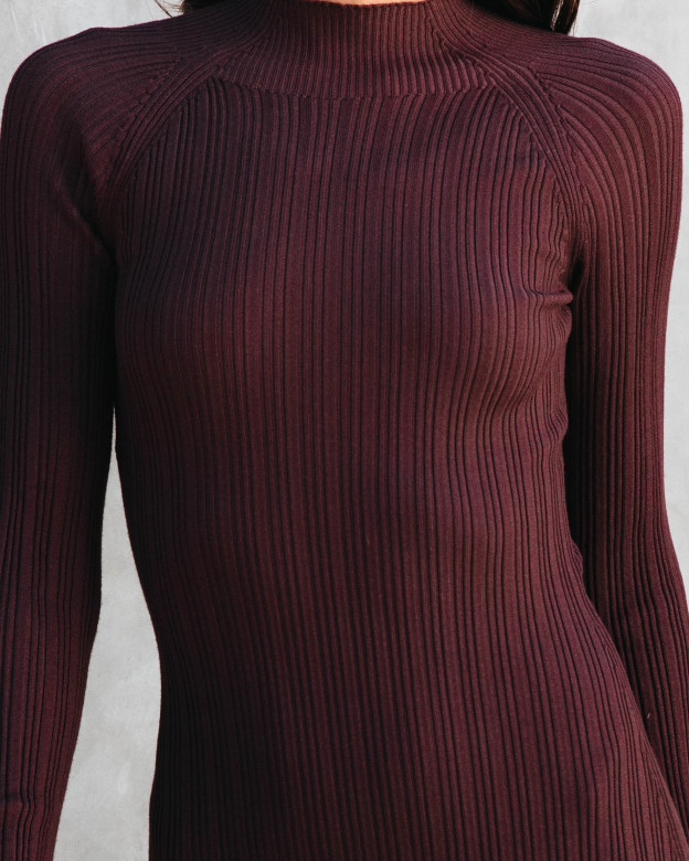 Thankful Soul Ribbed Mock Neck Midi Dress-Matylis