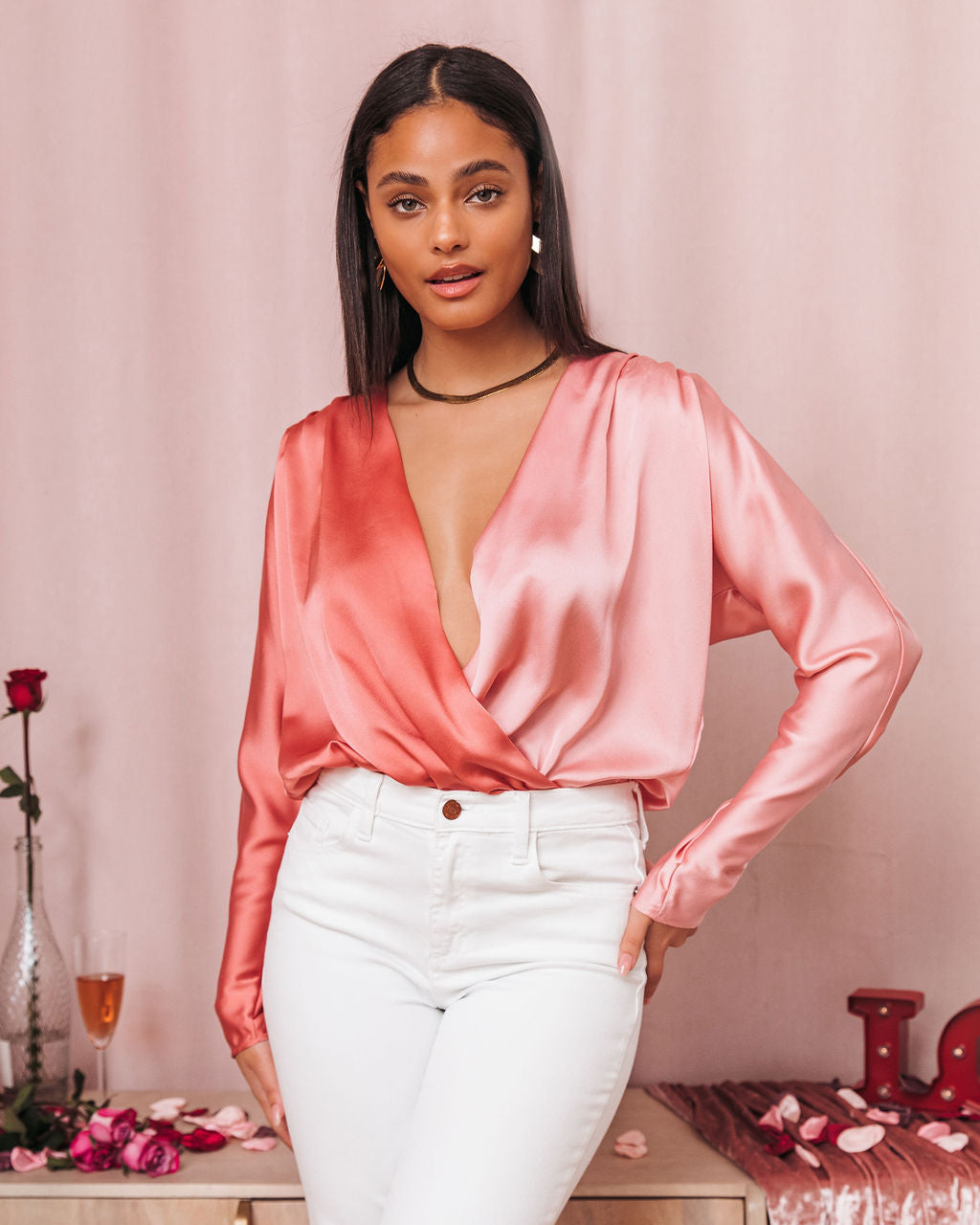 Two Sides Satin Drape Bodysuit-Matylis