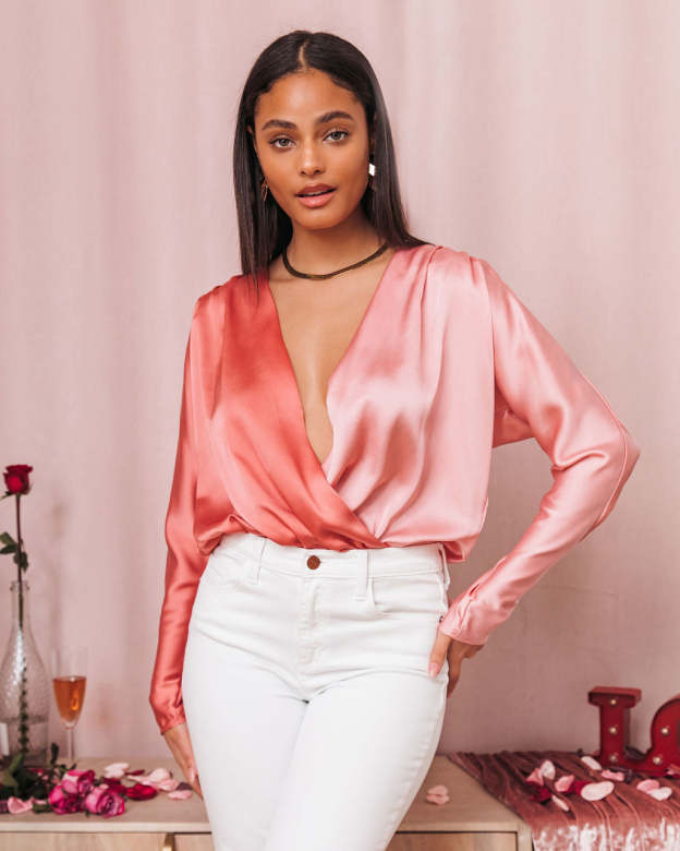 Two Sides Satin Drape Bodysuit-Matylis