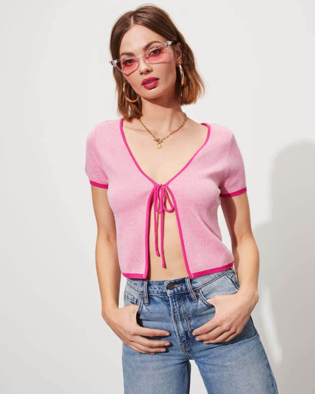 Visalia Tie Front Cropped Cardigan-Matylis