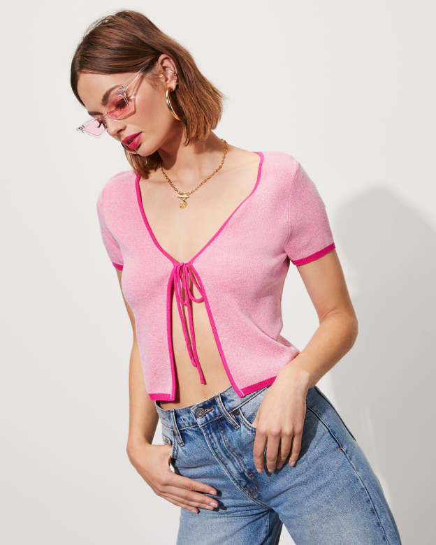 Visalia Tie Front Cropped Cardigan-Matylis