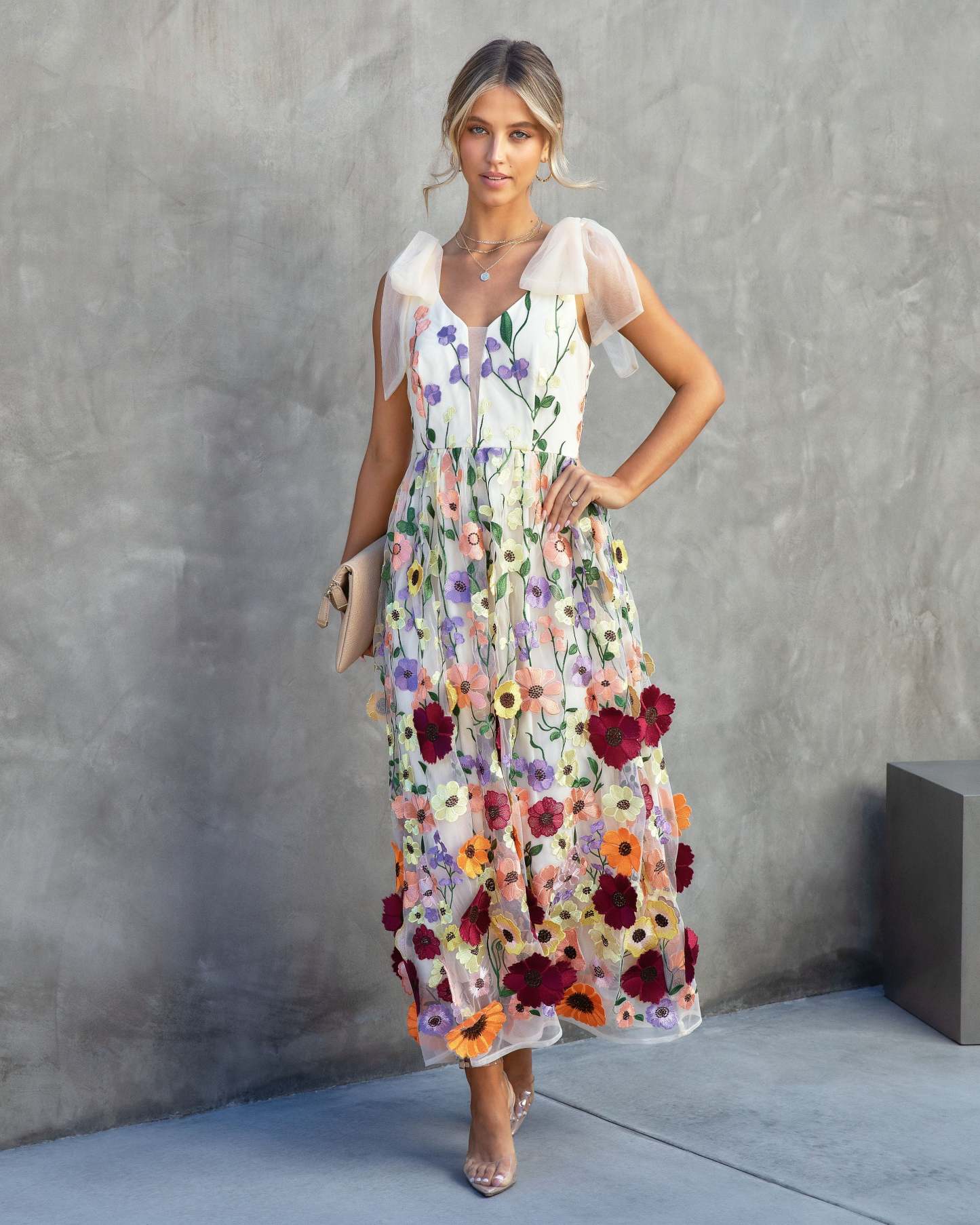 Wish Upon A Dream Floral Applique Midi Dress-Matylis