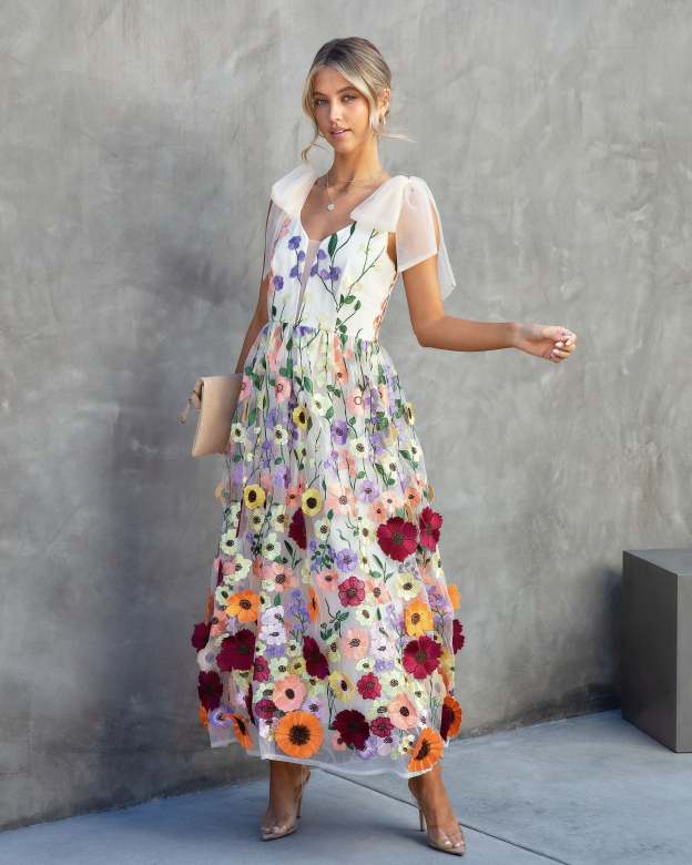 Wish Upon A Dream Floral Applique Midi Dress-Matylis
