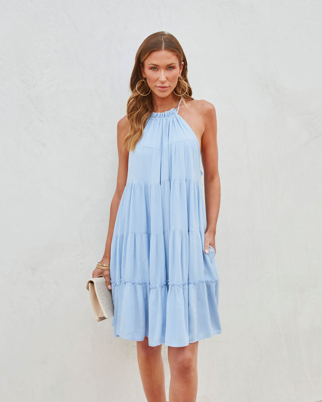 Thea Halter Tiered Mini Dress-Matylis