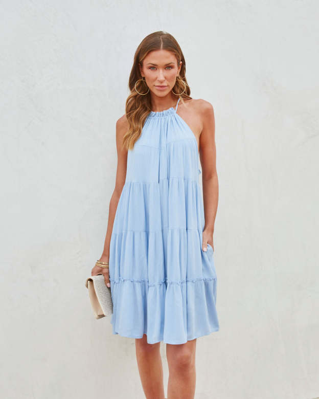 Thea Halter Tiered Mini Dress-Matylis