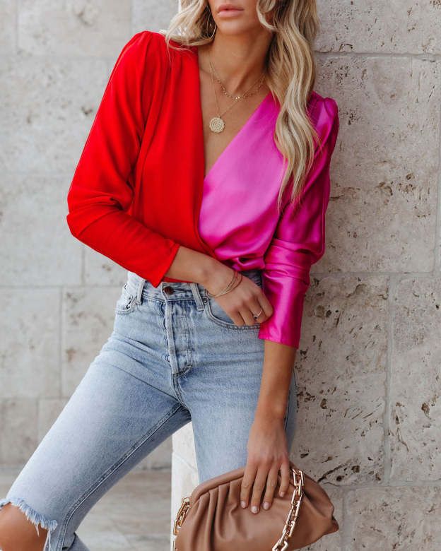 Two Sides Satin Drape Bodysuit-Matylis