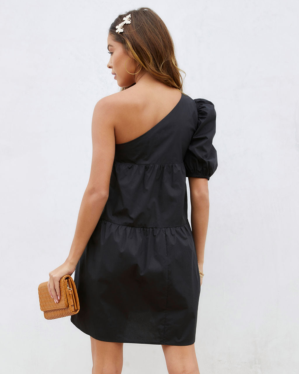 Washington Cotton One Shoulder Pocketed Mini Dress-Matylis