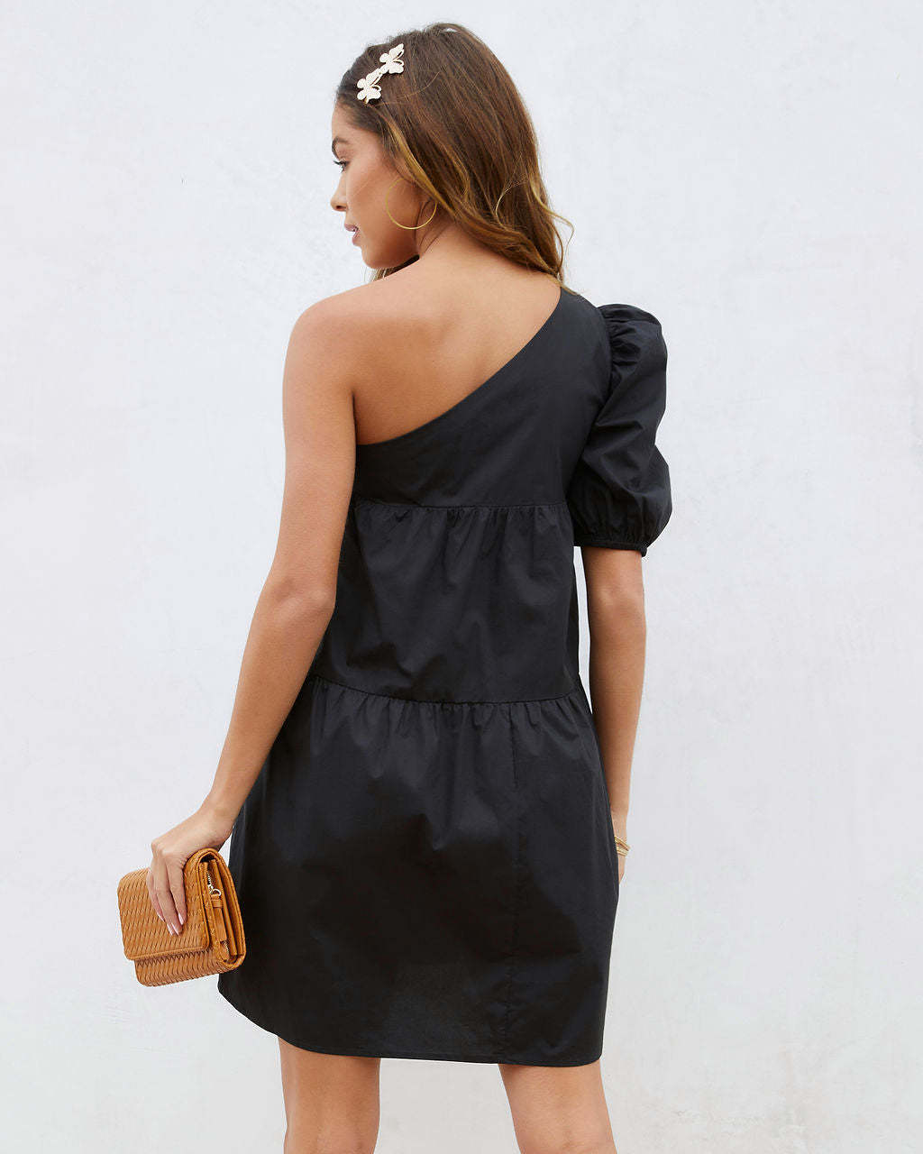 Washington Cotton One Shoulder Pocketed Mini Dress-Matylis