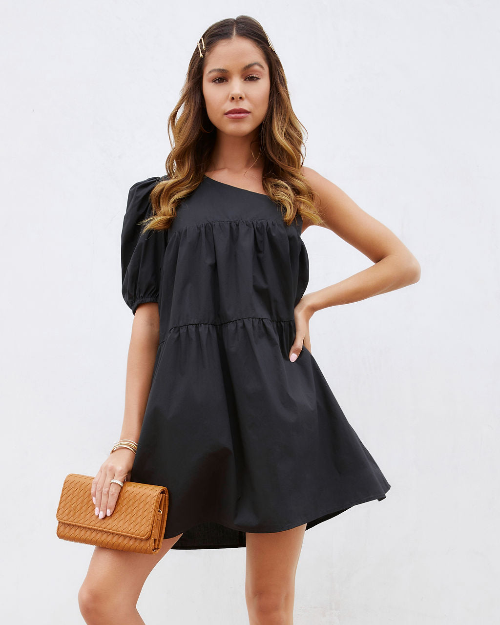 Washington Cotton One Shoulder Pocketed Mini Dress-Matylis