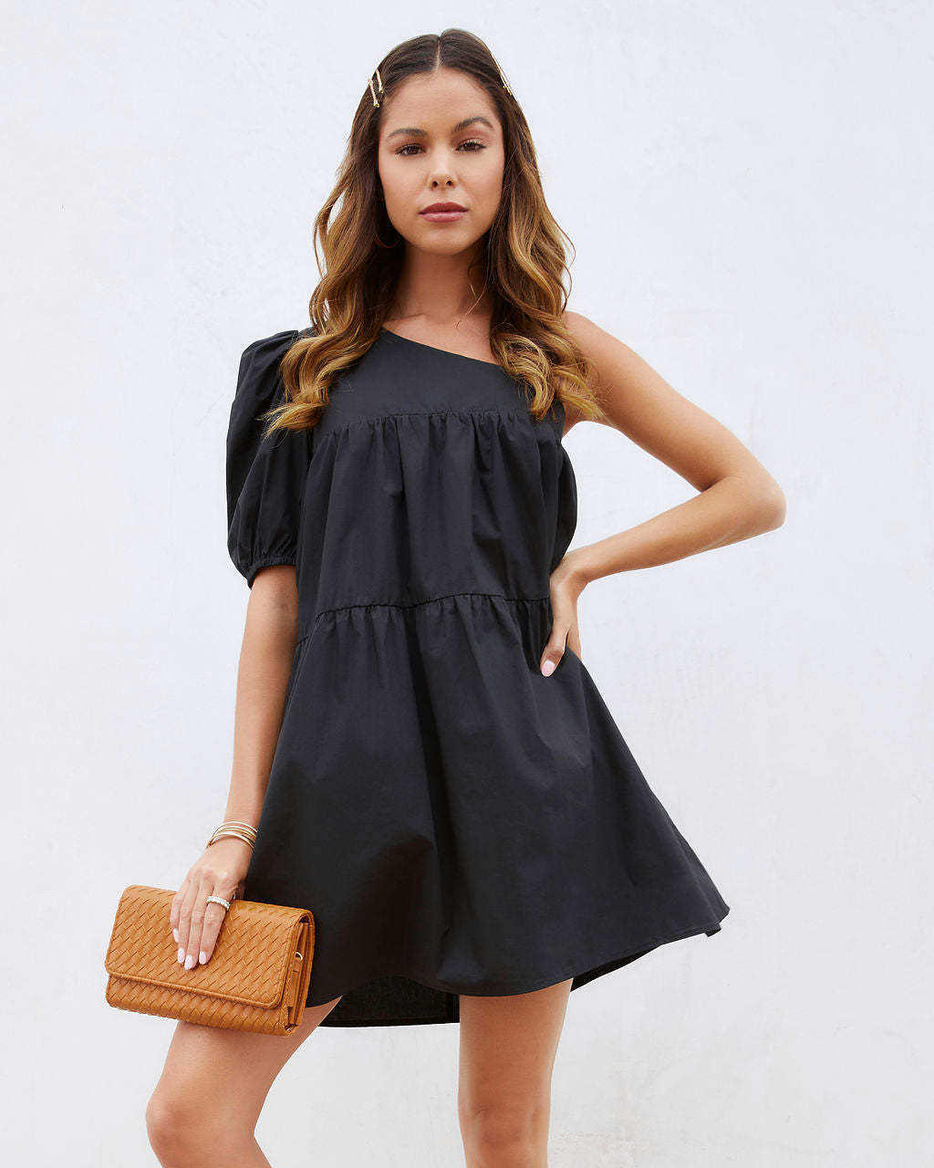 Washington Cotton One Shoulder Pocketed Mini Dress-Matylis