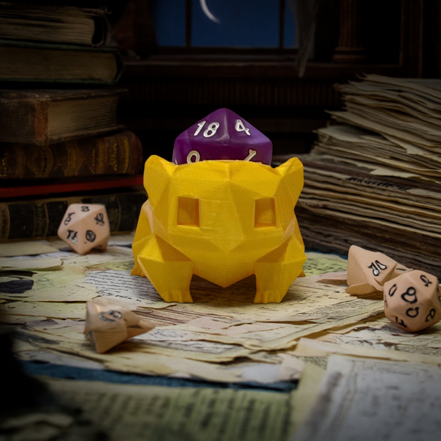 Six frog shaped dice storage ornament