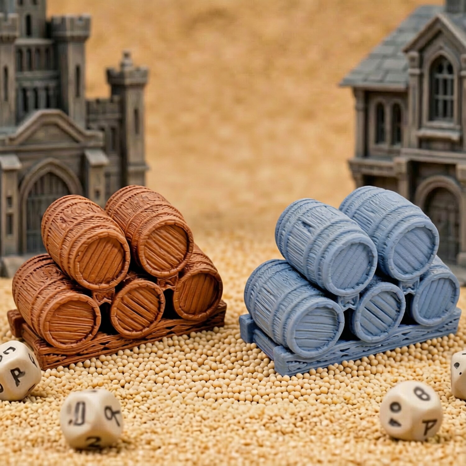 Building a small bucket pile in the ruins scene (Random Color)