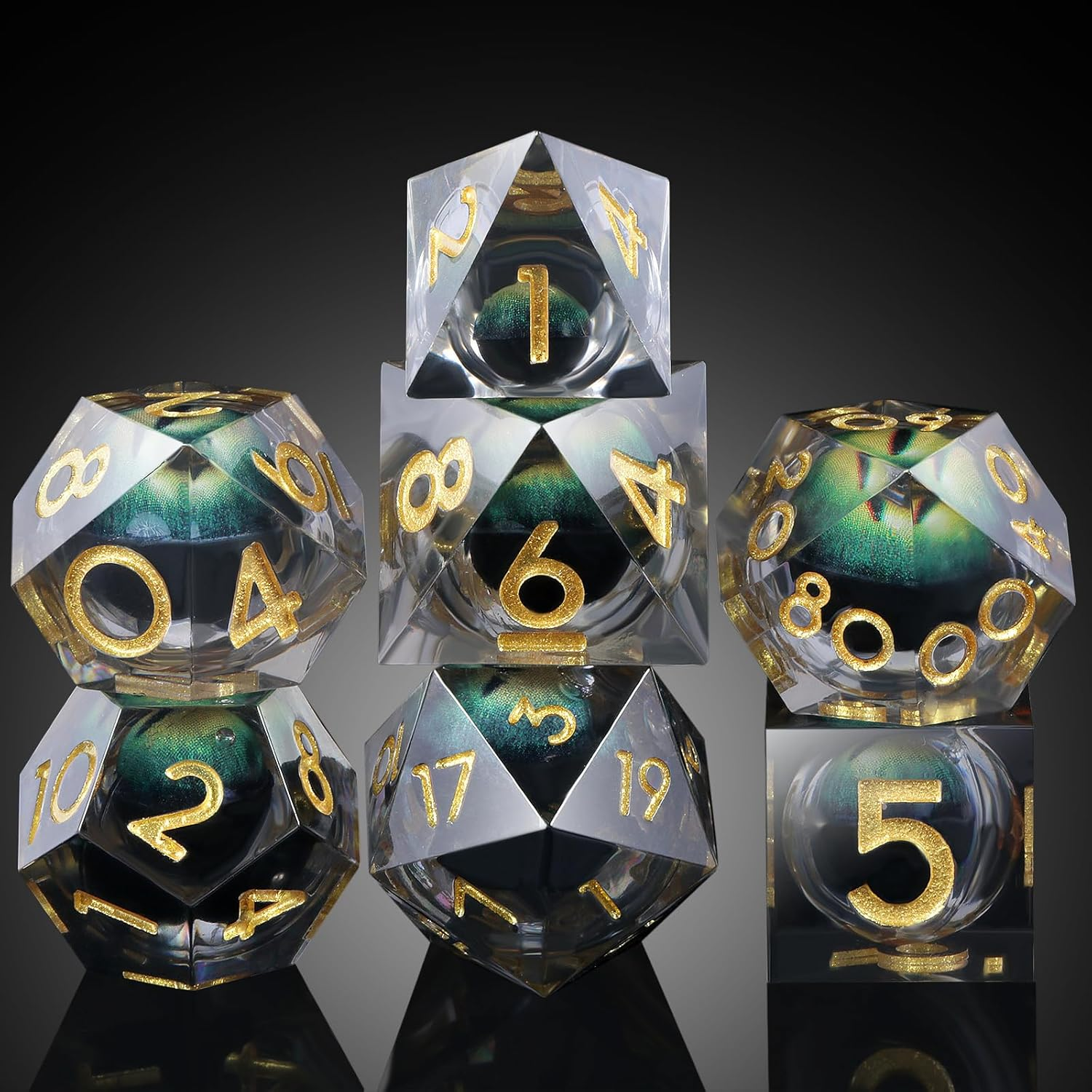 Dragon Eye  DND Sharp Resin Liquid  Dice Set(Green Dragon Eye)